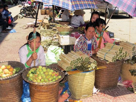 one woman is selling Docynia indica ( like an apple) in Ha giang