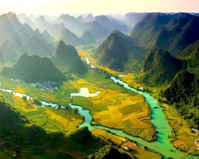 beautiful landscape near Ban gioc waterfall cao bang vietnam